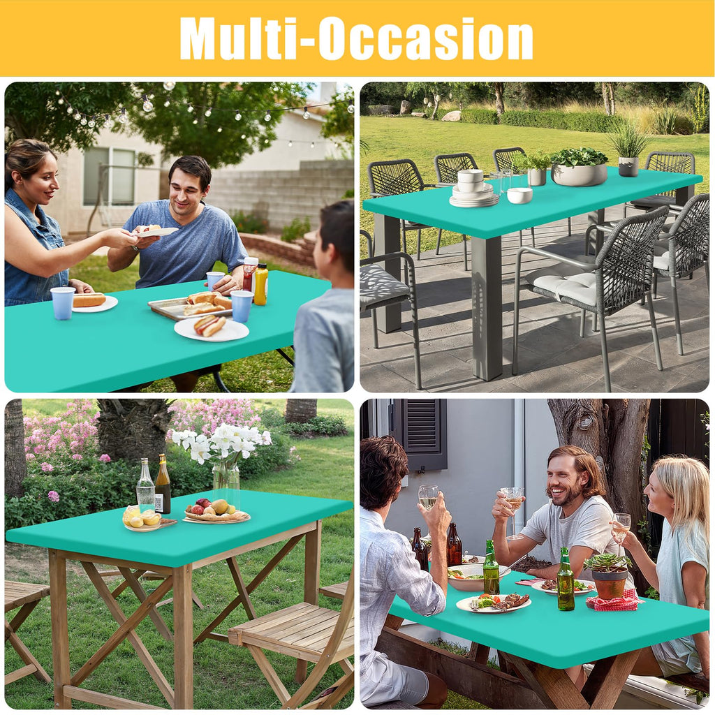 Spotjoy Rectangle Table Cloth, Waterproof Elastic Fitted Tablecloth for 4 Foot Folding Tables, Washable Polyester Tablecloths for Picnic, Camping, Outdoor (Green, 24"x48")