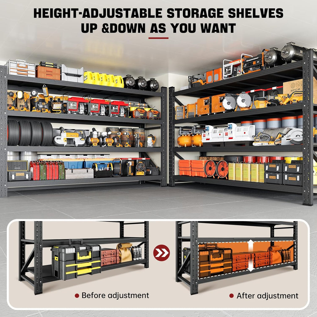 RAVIGIN Heavy-Duty 5000LBS Garage Shelves - Adjustable Metal Storage Units | 71" W x 24" D x 70" H, Black