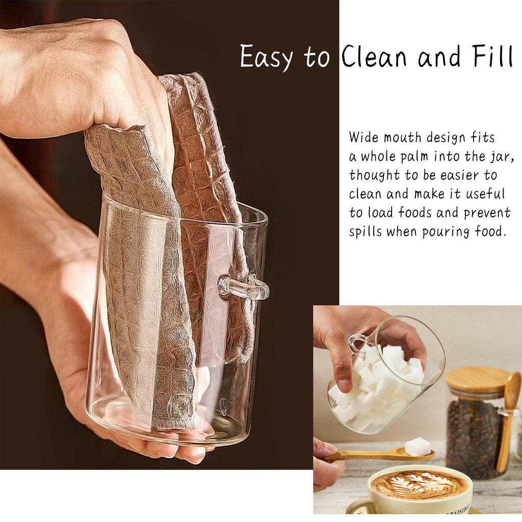 Glass Sugar Container with Spoon - 2 Pack 15oz Glass Jars with Bamboo Lid and Spoon, Bamboo Lid Storage Jar Canister for Coffee Beans, Spice, Brown Sugar, Tea, Flour, Nuts, Candy, Salts and More