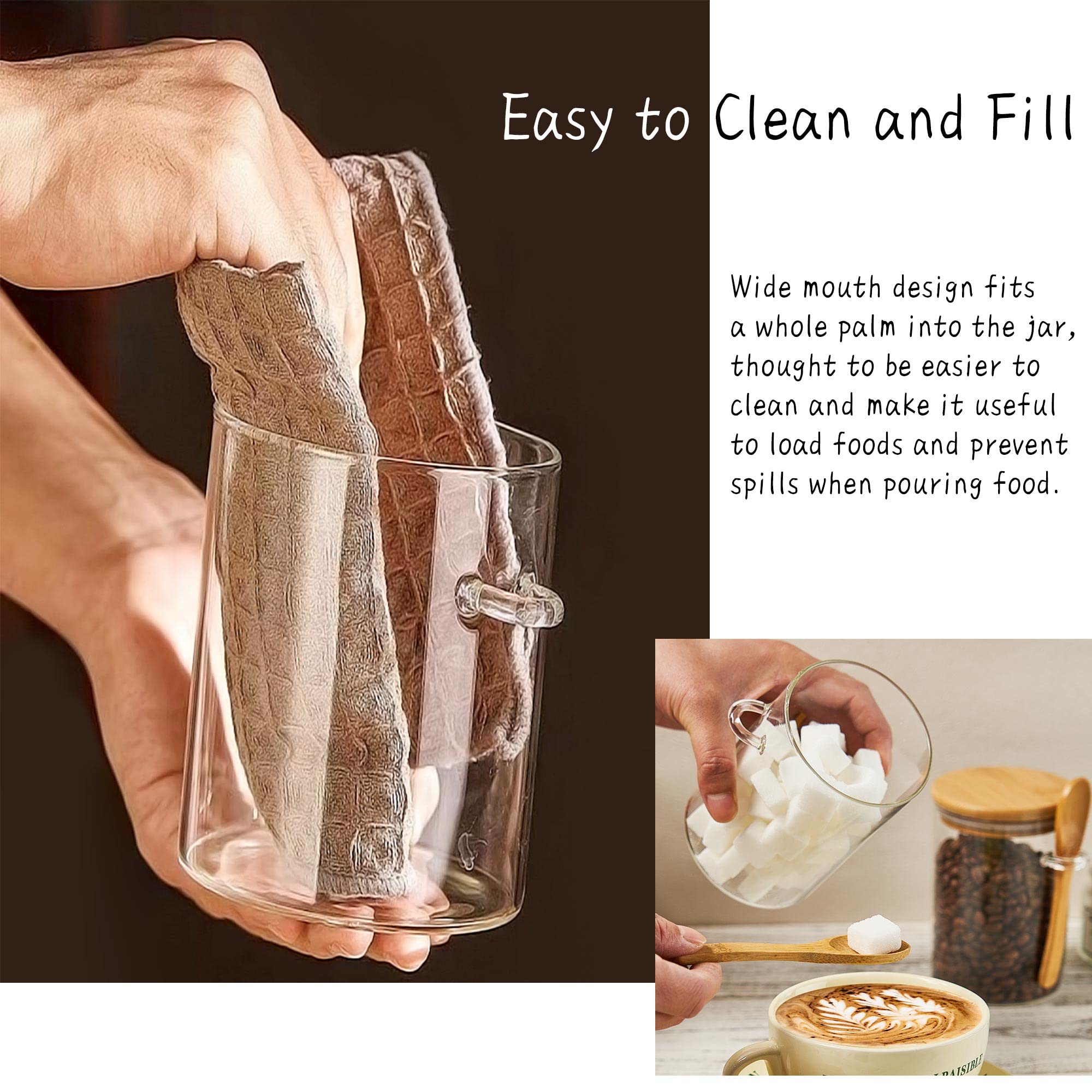 Glass Sugar Container with Spoon - 2 Pack 15oz Glass Jars with Bamboo Lid and Spoon, Bamboo Lid Storage Jar Canister for Coffee Beans, Spice, Brown Sugar, Tea, Flour, Nuts, Candy, Salts and More