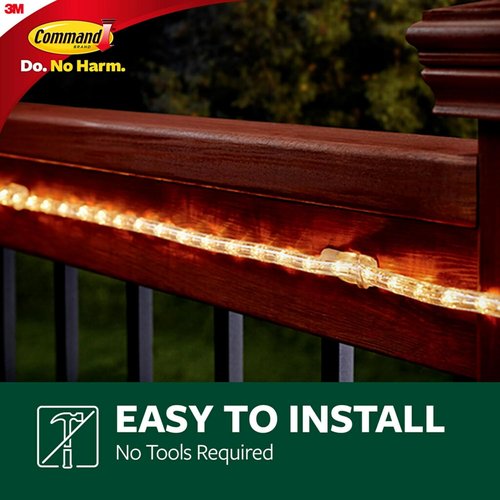 Command Outdoor Rope Light Clips - 12 Hooks & 16 Damage-Free Strips for Easy Holiday Decor | Weather Resistant