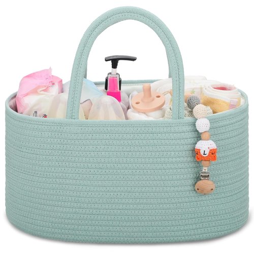 COMSE Baby Diaper Caddy Organizer - Portable Tote with Divider for Newborn Essentials | Light Green