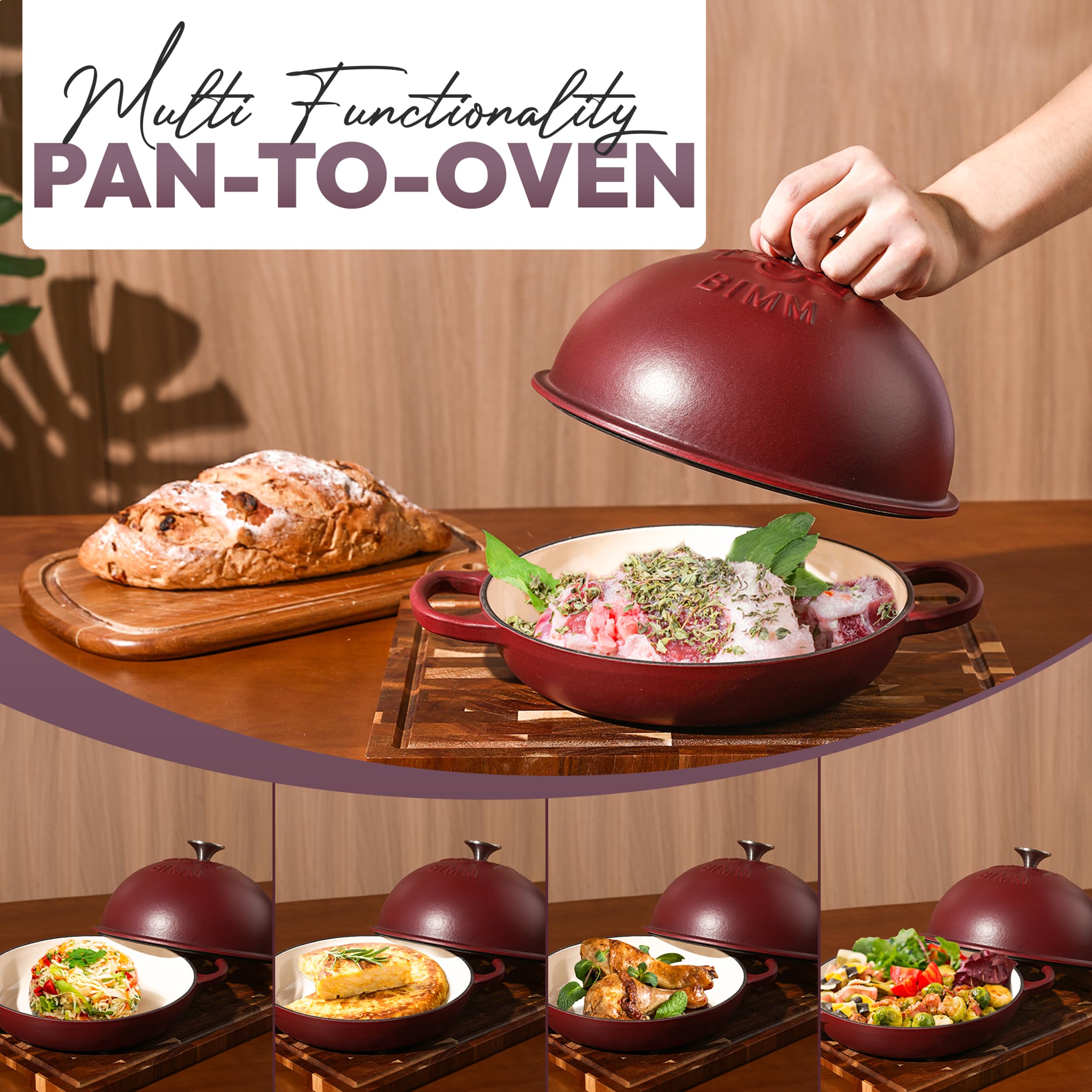 BIMM Cookware Cast Iron Dutch oven Pot with Lid for Sourdough Bread Baking – Versatile Bread Oven with Non-Stick Enamel Coating, Matte Finishing, Exquisite Embossed Pattern & Ergonomic Handles