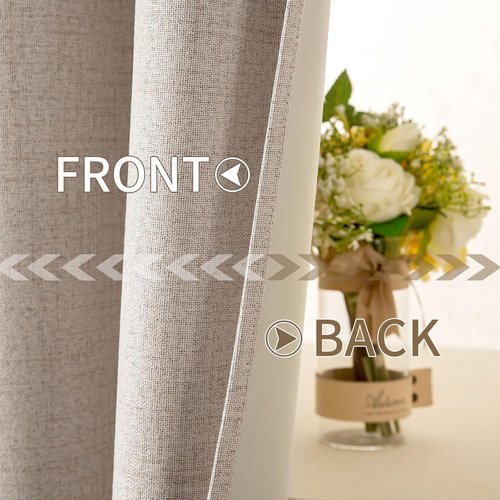 MIULEE 100% Blackout Linen Textured Curtains - Thermal Insulated Natural Beige Drapes | 52 x 78 Inch (2 Panels)