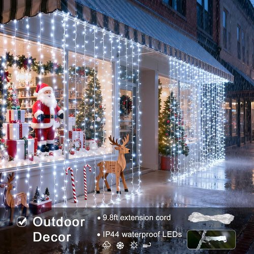 JMEXSUSS Curtain Lights - 900 LED White String Lights with Remote | 9.5x29.5ft Indoor/Outdoor Decor