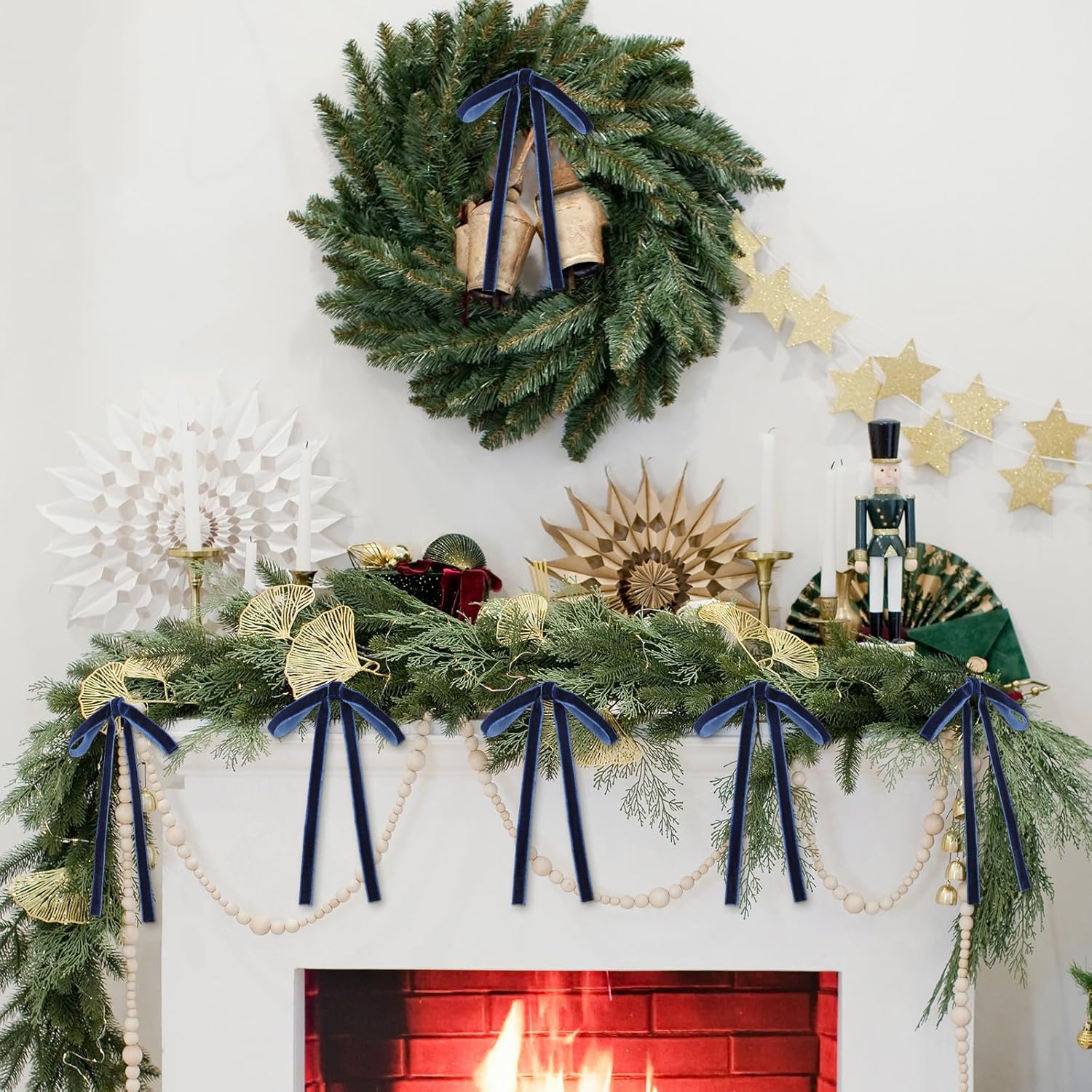 Skiennix 24 Pcs Velvet Bows - Vintage Ribbon Bows for Christmas Tree & Crafts | Navy Blue (5 x 7 Inch)