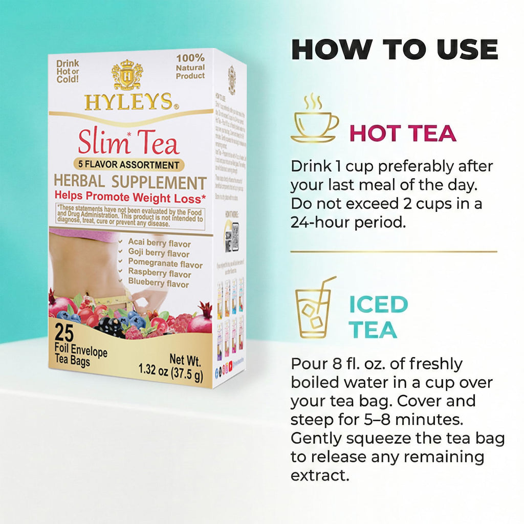 HYLEYS Slim Tea 5 Flavor Assortment - Weight Loss Herbal Supplement Cleanse and Detox - 25 Tea Bags (12 Pack) - Assorted Tea Variety Pack