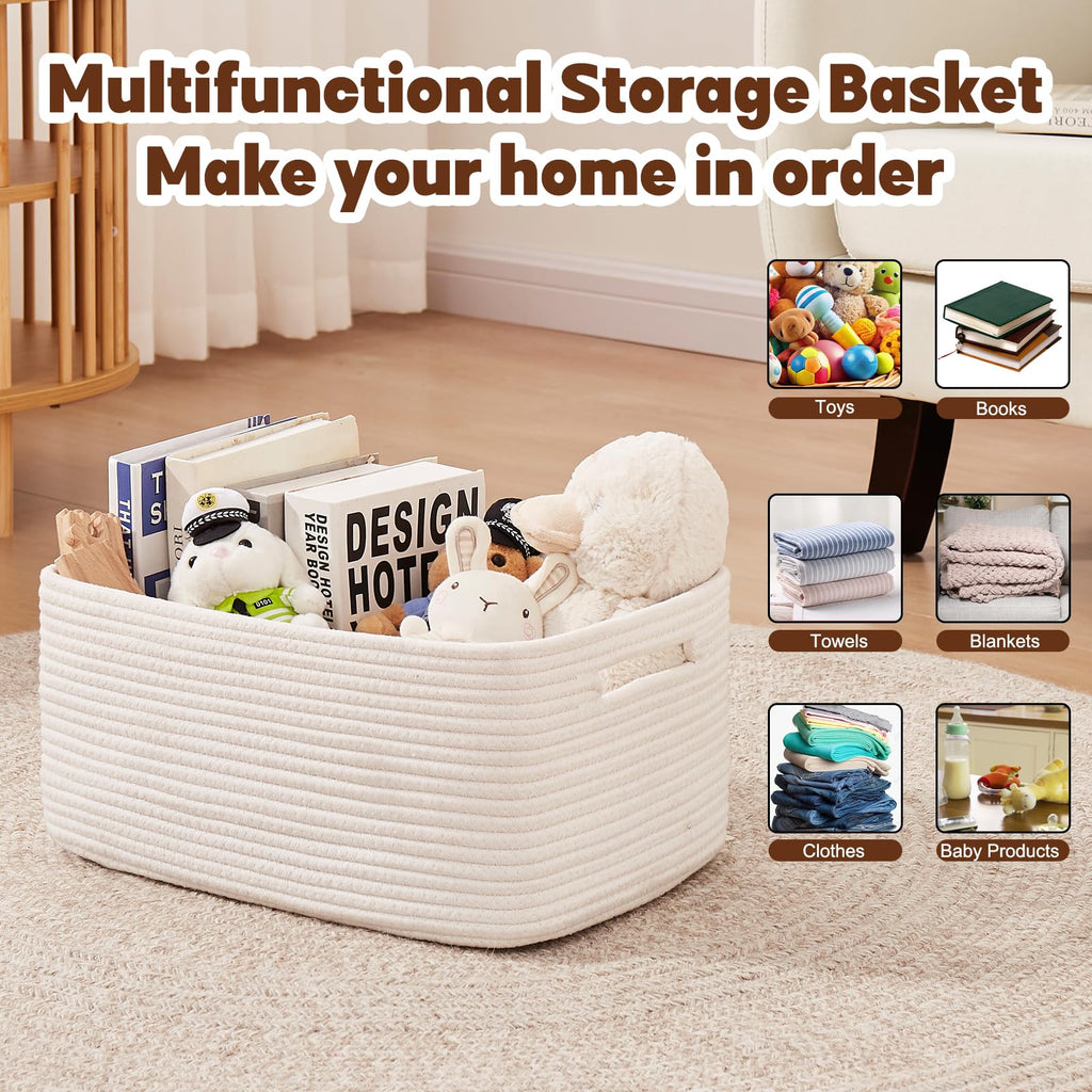 OIAHOMY Storage Basket for Shelves, Closet Cube Storage Bins Baskets for Clothes Blanket Towels, Baby Nursery, Toy Baskets Box, Woven Rope Basket, 15.75*11.81*7.09 IN, 2 Packs White