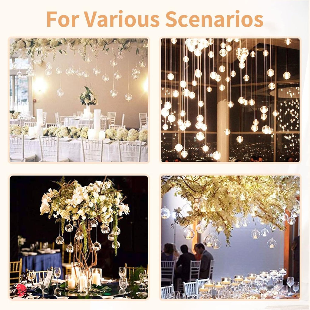 Skiennix 12 Pcs Hanging Glass Tealight Holders - 3.15" Globe Terrariums for Indoor/Outdoor Decor