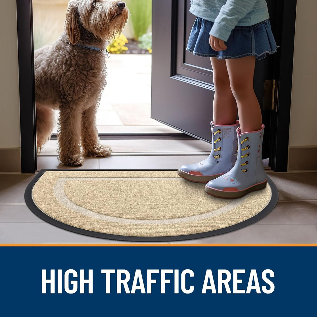 OLANLY Half Circle Door Mat - Waterproof All-Season Welcome Mat | Sturdy Natural Rubber, 47x23, Beige