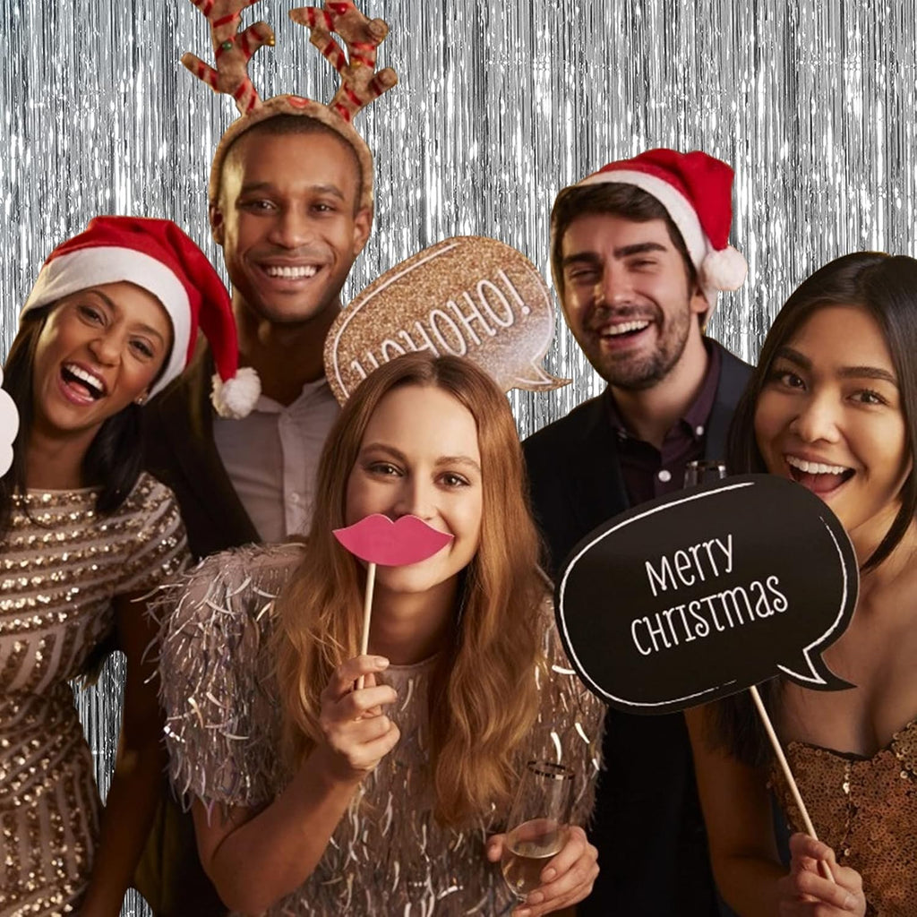 Skiennix Foil Curtain Backdrop - Silver Metallic Tinsel Fringe for Parties & Events | 10 Pack