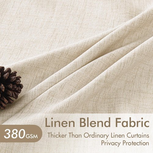 MIULEE Pinch Pleated Linen Curtains - 90-Inch Ivory Cream Semi-Sheer Drapes | 4 Panels for Living Room & Bedroom