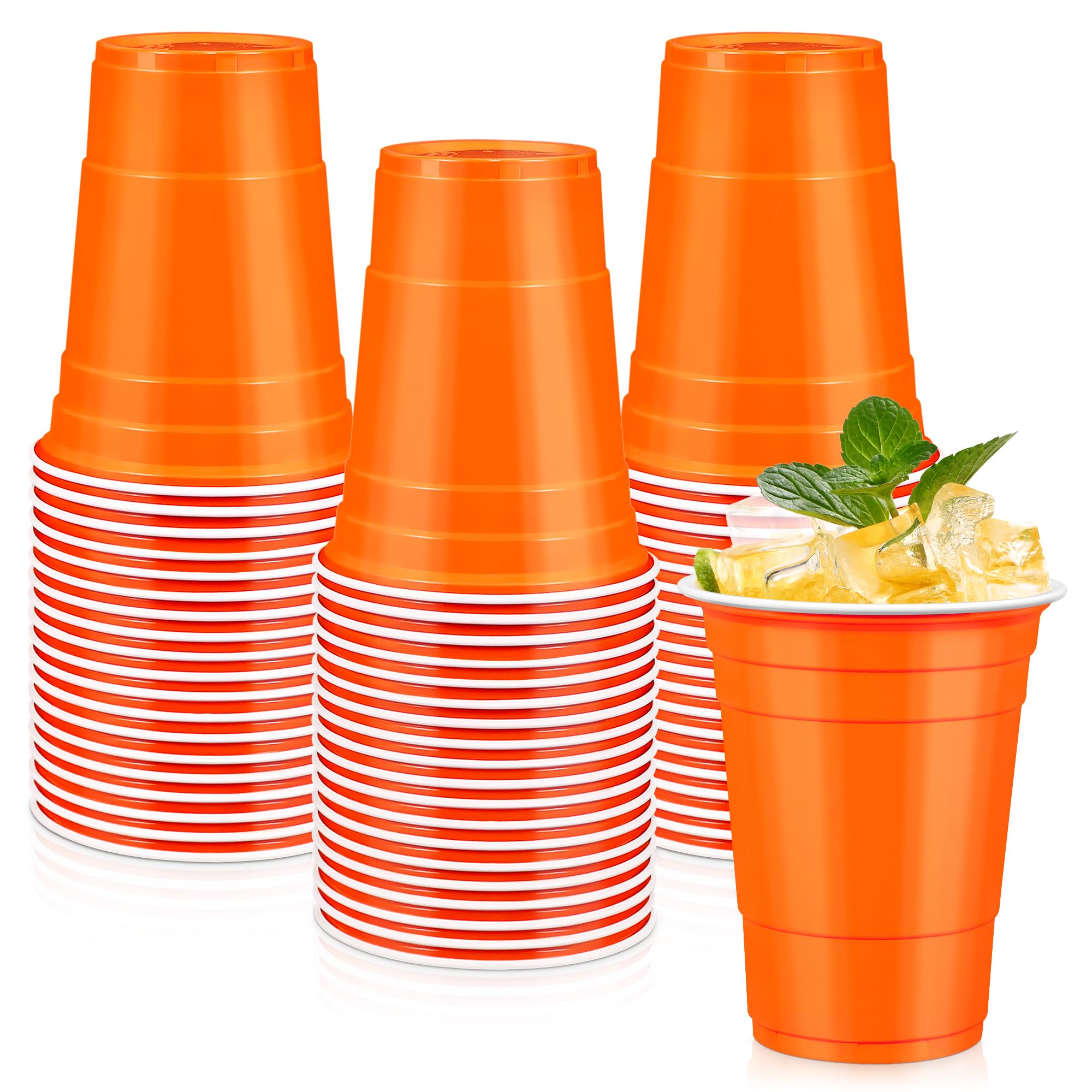 LANLISA 50 Orange Plastic Cups, 16 oz Disposable Cups, Drinking Cups For Birthday Party, Halloween, Thanksgiving, Harvest, Fall