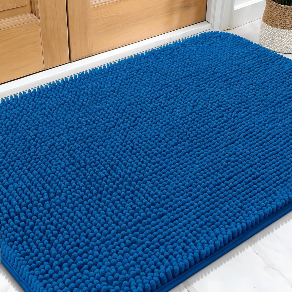 OLANLY Dog Door Mat - Absorbent Non-Slip Chenille Mat for Muddy Paws | 32x20 Deep Navy Blue