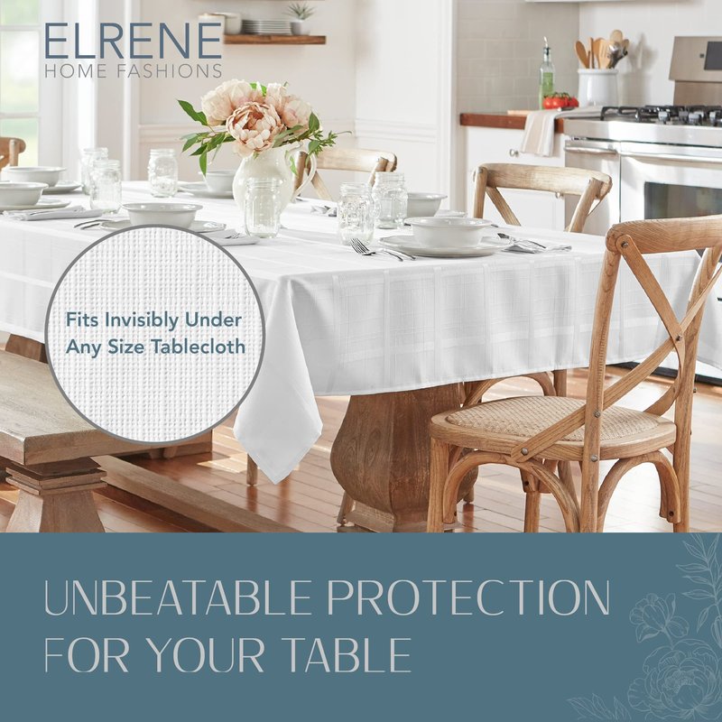 Elrene Home Fashions Deluxe Heavy Duty Table Pad Protector Cushioned Flannel Backing, 52" x 90", White