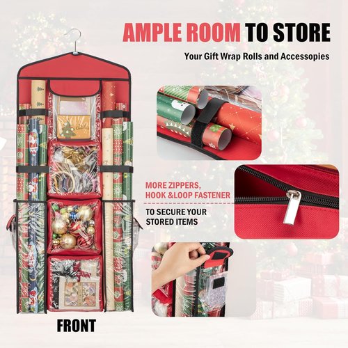 EXLIFBAG Gift Wrap Organizer - Double-Sided Hanging Storage for Wrapping Paper & Bags