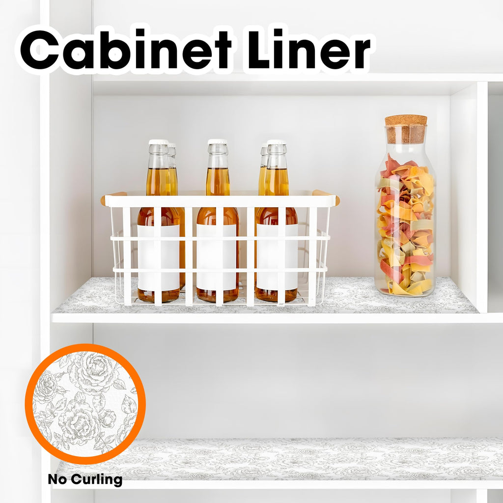 Drawer and Shelf Liner for Kitchen Cabinets Non-Adhesive, Non-Slip Cabinet Liner Shelf Paper Strong Grip Waterproof Easy to Clean for Kitchen Shelves Cupboard, Flower,23.6IN X 30FT