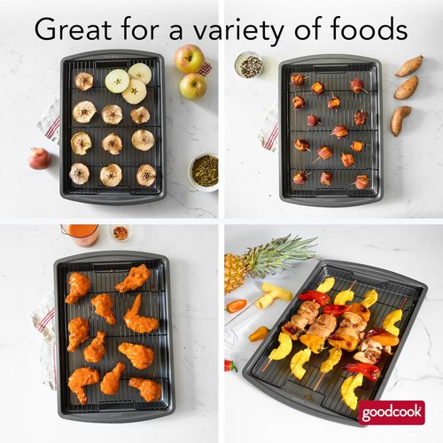GoodCook Nonstick Carbon Steel Baking Pan & Raised Wire Rack - 15” x 10.5” | Perfect for Pizza, Bacon & More