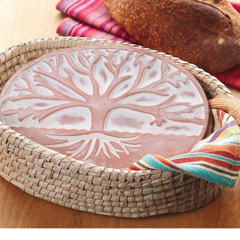 Better World Bio Bread Basket with Terracotta Warmer, Bread Basket for Serving, Sized 12.5" w x 8.5" d x 3.5" h, Nature Inspired Tree of Life Design