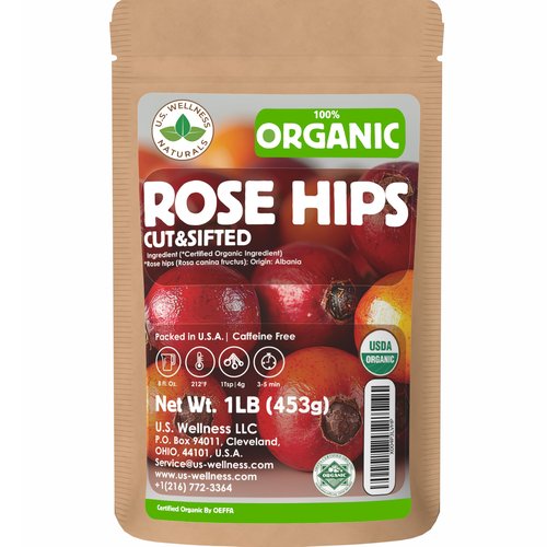 Rose Hips Tea - 1 LB (16 oz) | Real Wild Harvest | 100% USDA Certified Organic | Cut and Sifted Albanian Rose Hips Shells | Aroma-Rich Seedless Rosehip (rosa canina fructus) | By U.S. Wellness Naturals