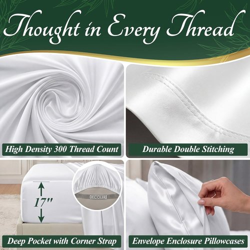 Decolure King Size Bamboo Viscose Sheets - Luxury 6-Pc Naturally Cooling Bed Set | Ultra Soft, Deep 17" Pockets, Oeko-Tex Certified (White)