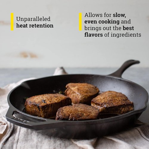 Lodge 12" Cast Iron Skillet - Chef Collection - Ergonomic Handles for Perfect Searing & Heat Retention