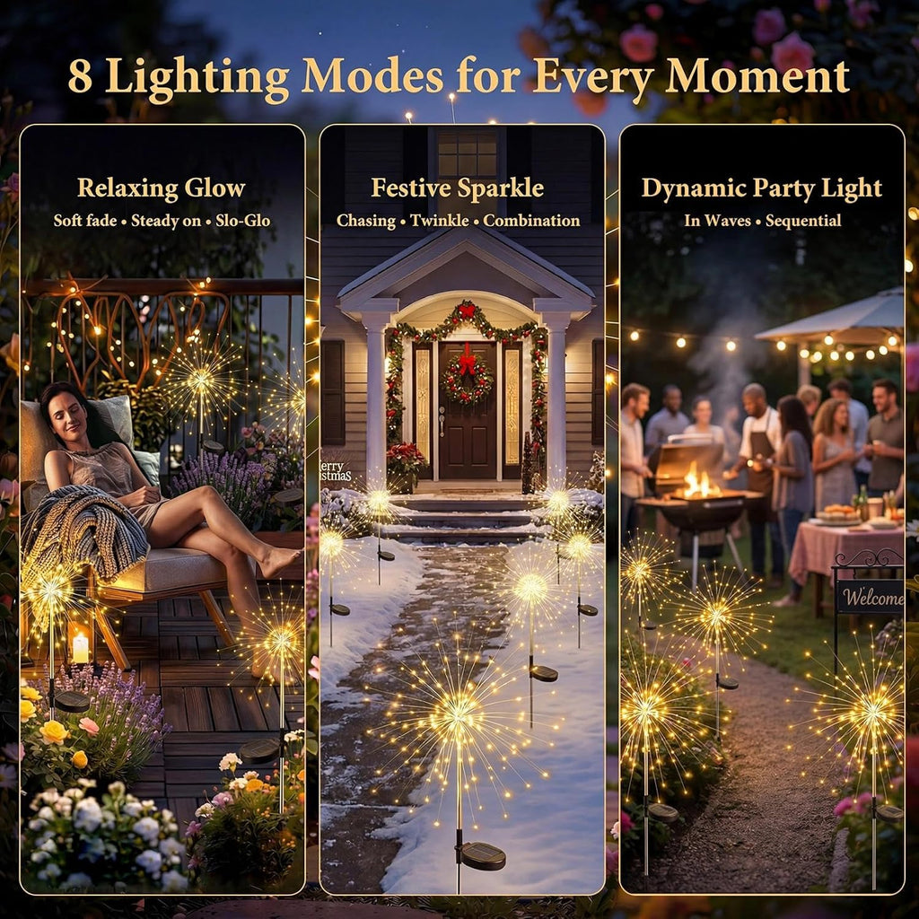 Solar Firework Lights - 120LED Starburst Garden Lights | Waterproof Outdoor Decor with 8 Modes