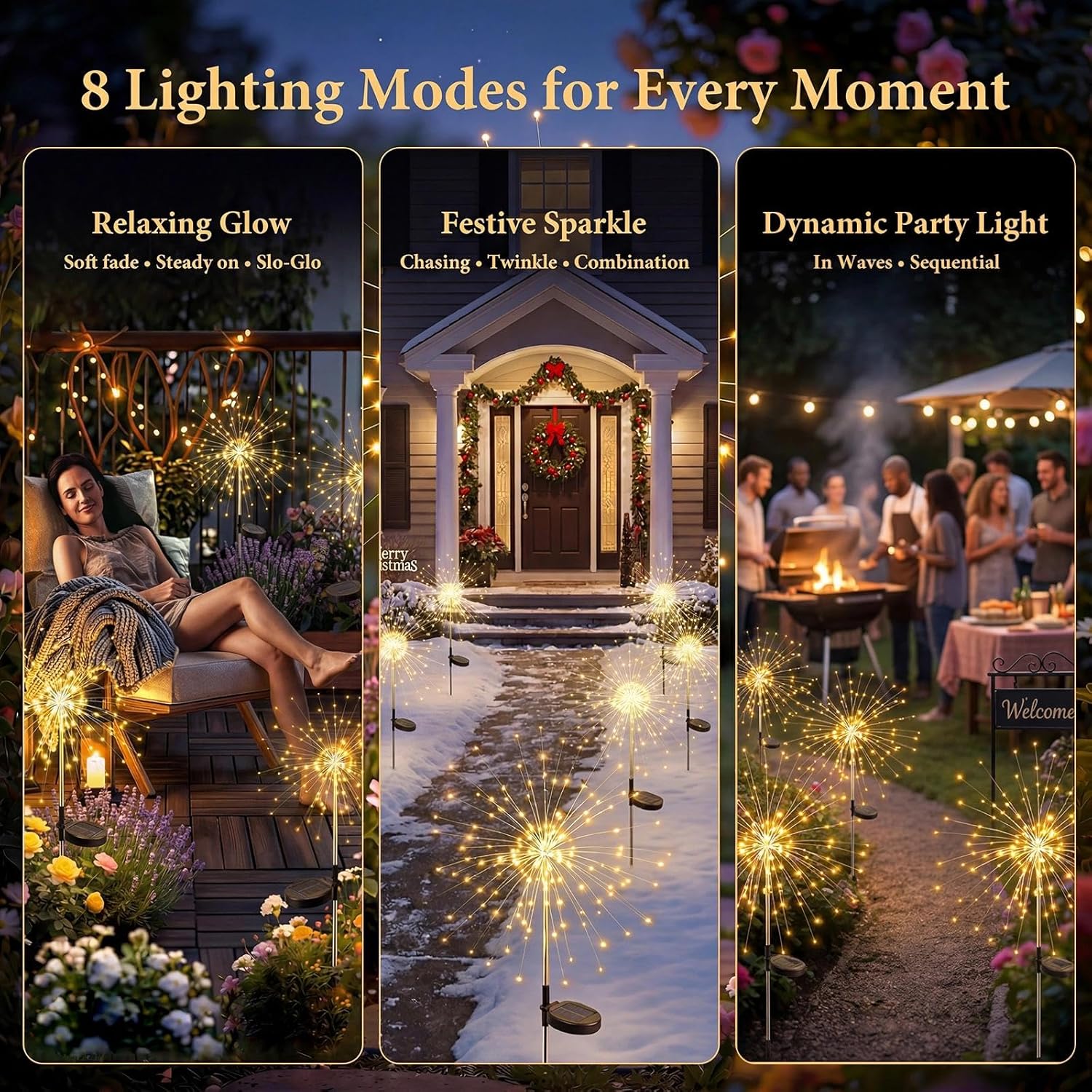 Solar Firework Lights - 120LED Starburst Garden Lights | Waterproof Outdoor Decor with 8 Modes