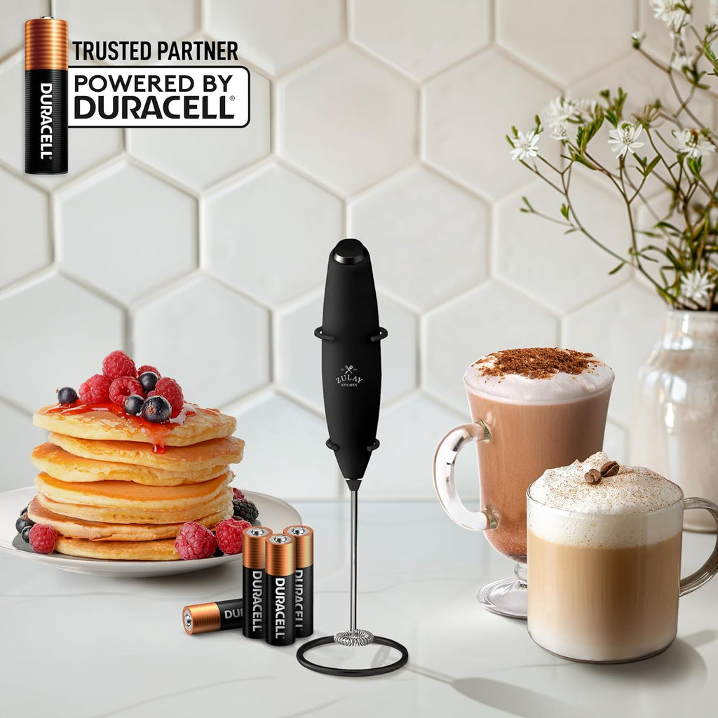 Zulay Kitchen Milk Frother Wand - Ultra-Fast Handheld Electric Whisk for Coffee & Lattes - Executive Black