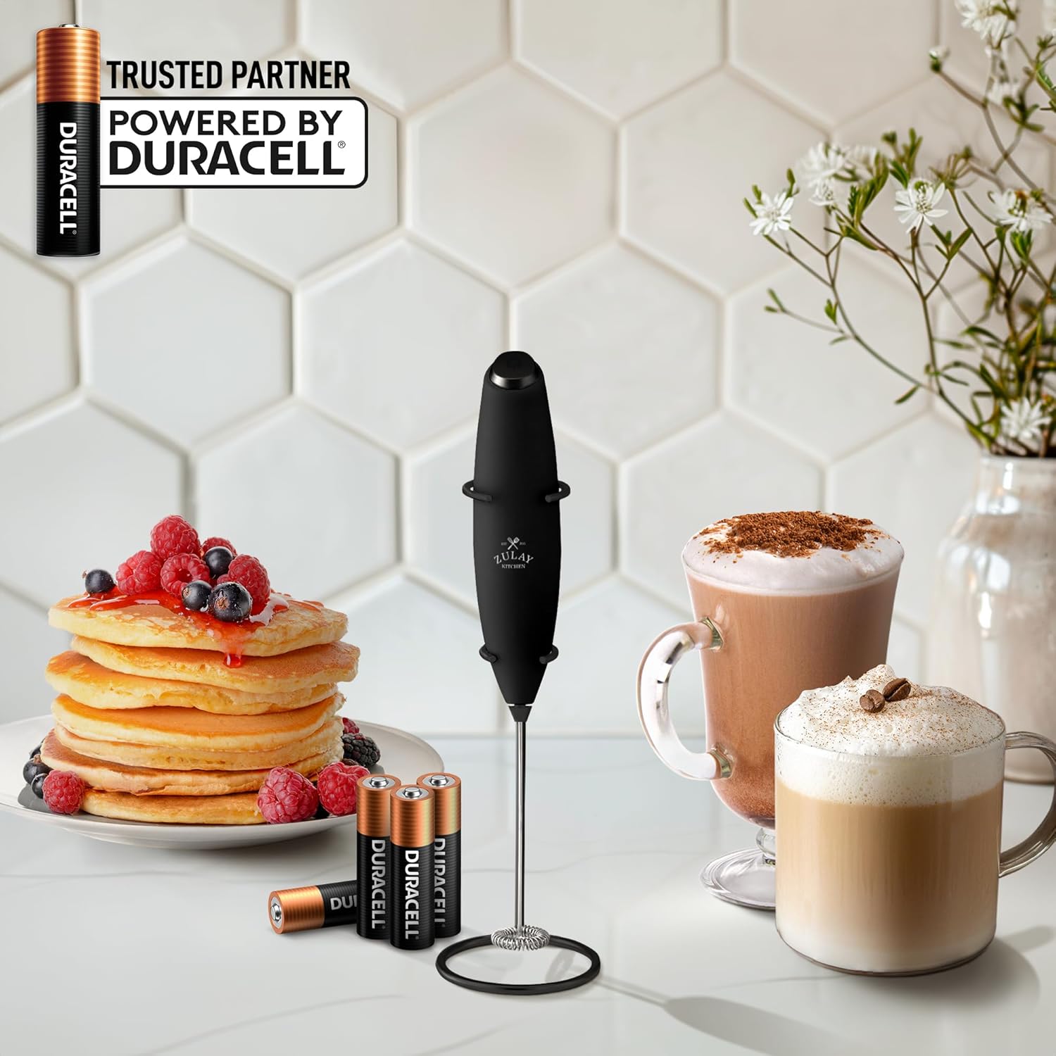 Zulay Kitchen Milk Frother Wand - Ultra-Fast Handheld Electric Whisk for Coffee & Lattes - Executive Black