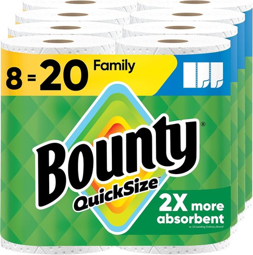 Bounty Paper Towels - Quick Size, Ultra Absorbent, 8 Family Rolls - White