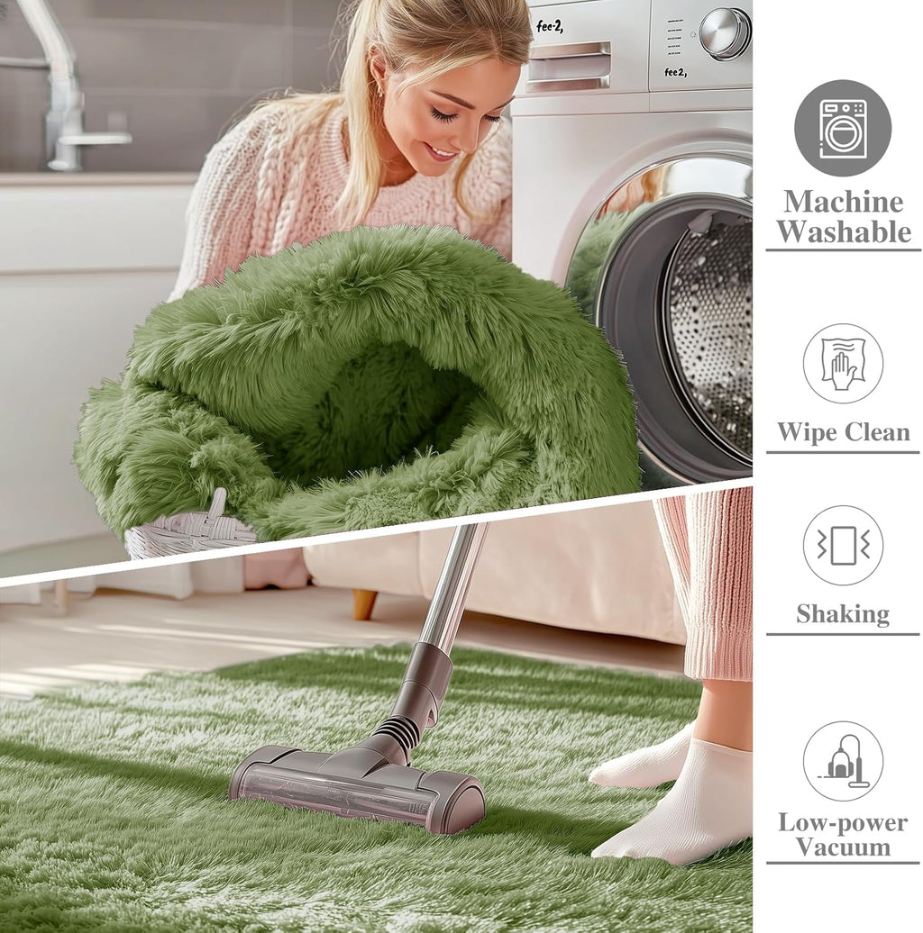 OLANLY Area Rug - Soft Fluffy Shaggy Design | Machine Washable 4x5.9 ft - Ideal for Living Room, Bedroom & Nursery Decor in Green