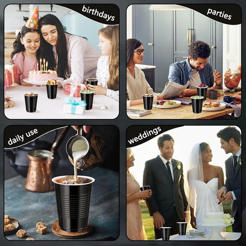 Dualshine 12 oz Black Plastic Cups - Heavy-Duty Disposable Drinking Cups for Parties & Events | 100 Pack