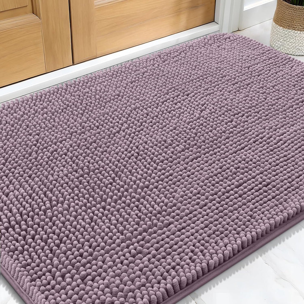 OLANLY Dog Door Mat - Absorbent Non-Slip Mud Mat for Dogs | Quick Dry Chenille, 32x20, Deep Plum