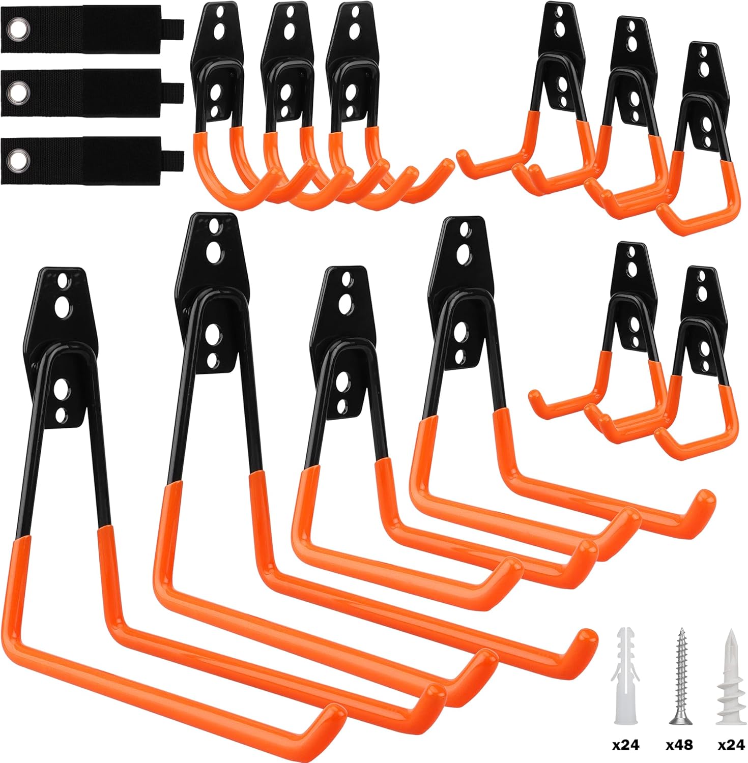 Skiennix Garage Tool Storage Wall Hook Set - 15PCS Heavy Duty Organizer for Garden Tools, Ladders & Bikes | Orange