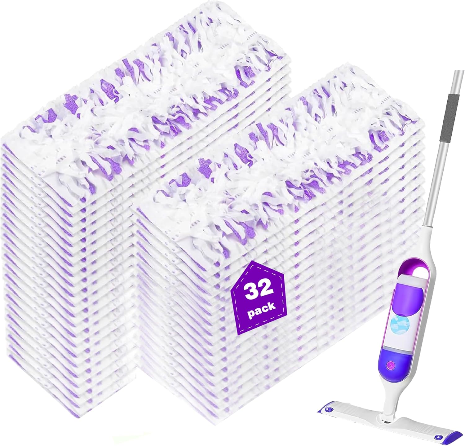Pure Realm Disposable Power Mop Refills - 32 Count Unscented Pads for Multi-Surface Cleaning