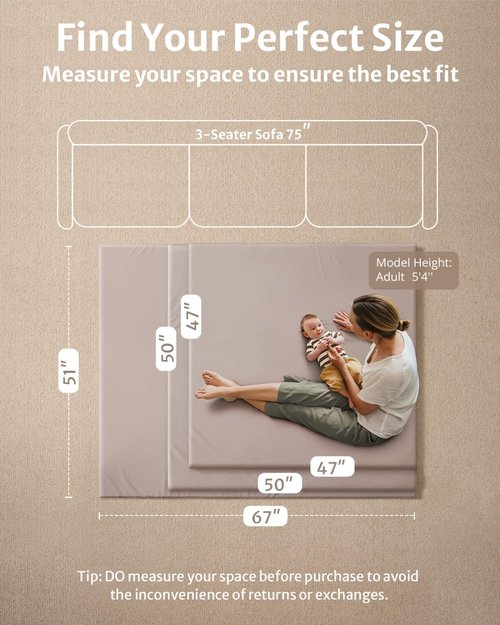 Blissful Diary Vegan Leather Baby Play Mat - 50x50 Waterproof Cushioned Foam Mat for Infants | Stylish Taupe Design