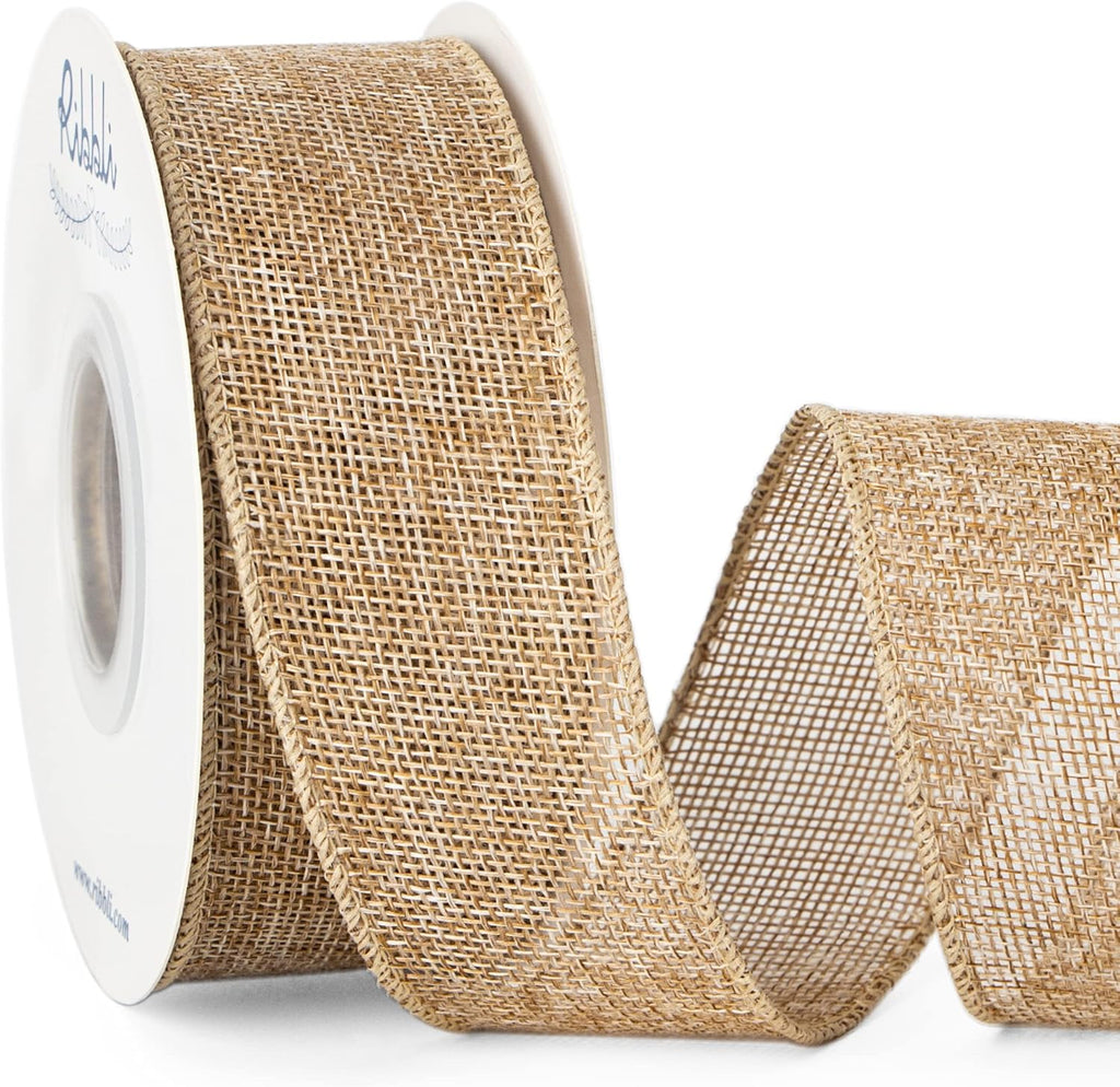 Ribbli Burlap Wired Edge Ribbon - 1.5 Inch x 10 Yards | Natural Solid for Bows, Wreaths & Outdoor Decor