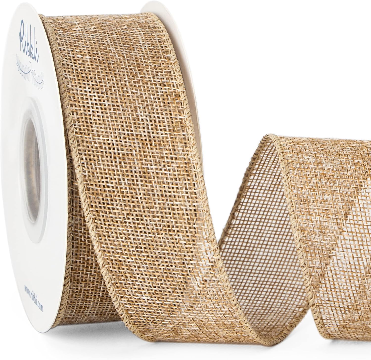 Ribbli Burlap Wired Edge Ribbon - 1.5 Inch x 10 Yards | Natural Solid for Bows, Wreaths & Outdoor Decor