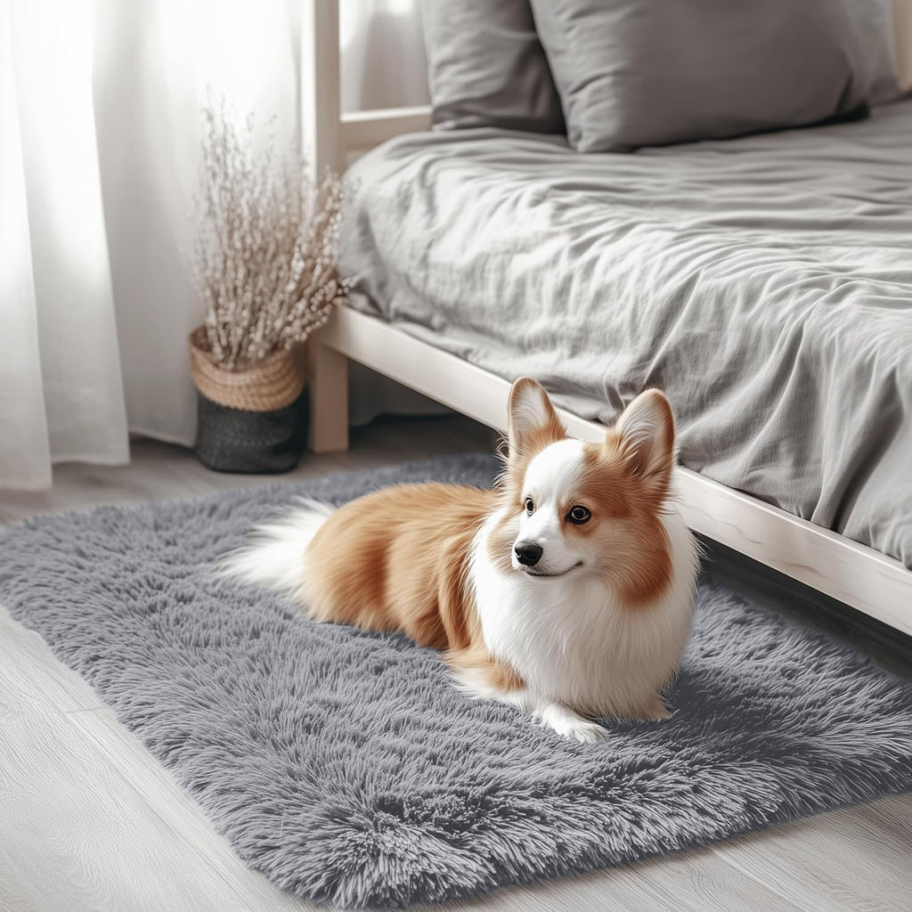 OLANLY Soft Fluffy 3x3 Machine Washable Bedside Rug - Light Grey Shaggy Throw Rug for Kids & Nursery Decor