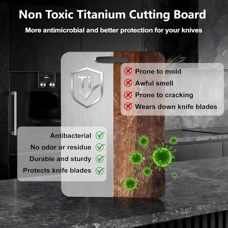 Titanium Cutting Board, Double Sided - Non Slip, Dishwasher Safe Chopping Board for Kitchen, Non Toxic, Easy to Clean, 2026 Upgrade (100% Pure Food Grade Titanium) (14"L x 10"W)