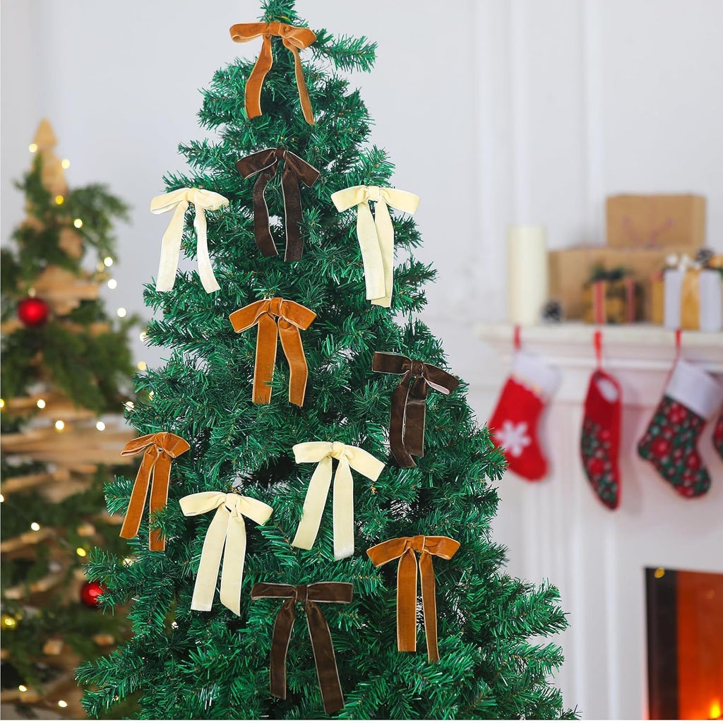 Regine Switzerland Velvet Bows - 24 Pcs Christmas Tree Ornaments | Khaki 5 x 7 Inch Decor