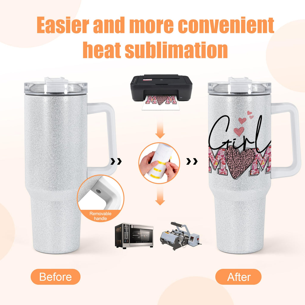 AGH 40 oz Sublimation Tumbler with Handle and Straw 2 Pack Stainless Steel Insulated Tumblers Blanks Water Bottle Travel Cups,scallion powder