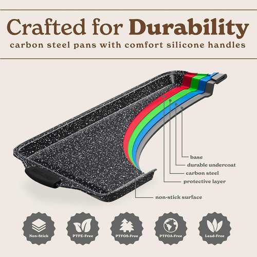 Country Kitchen Nonstick Bakeware Set - Heavy Duty, Easy Release, Stackable Design | Black, 4 Pieces
