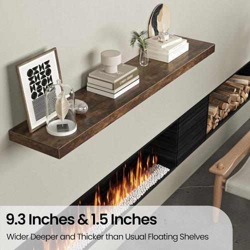 FLYJOE Floating Wall Shelf - 55"W Wooden Display Shelf with Invisible Brackets | Rustic Brown, Ideal for Home Decor