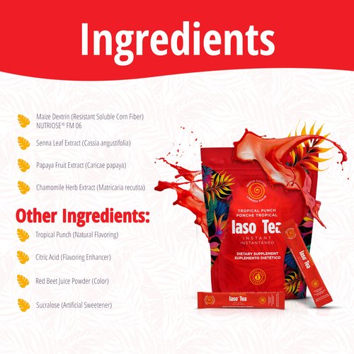 Iaso Instant Tea (Tropical Punch) - Fruity Cleansing Drink for Digestive Support, Refreshing Flavor - 25 Sachets, Pack of 1