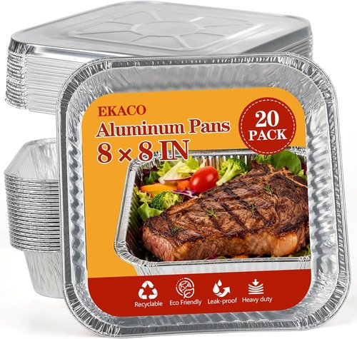 Heavy Duty 8x8 Aluminum Pans with Lids by [Brand Name] - 20 Pack Extra Deep Disposable Foil Trays for Cooking & Baking