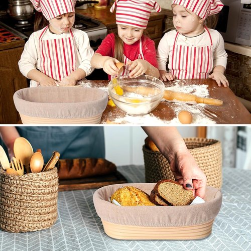 Gejoy 12 Set Bread Proofing Baskets - Oval Banneton Dough Bowls with Cloth Liner & Scraper | 10 Inch Sourdough Kit