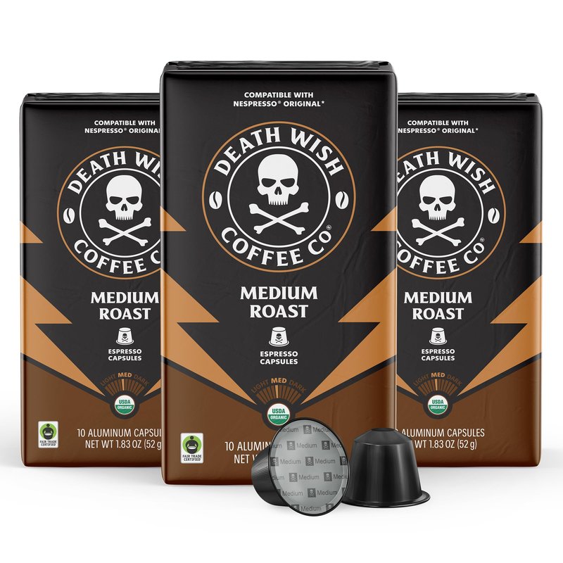 Death Wish Coffee, Medium Roast Espresso Capsules Compatible with Nespresso Original Machines