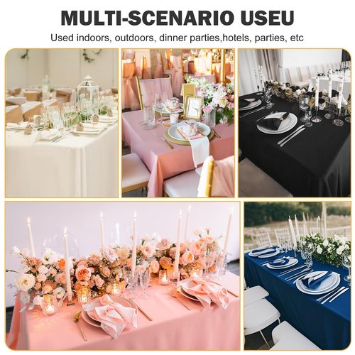 6 Pack 70x108-In Rect Light Beige Tablecloths-Reusable Polyester Table Covers – Protect from Spills (Not Waterproof) – for Weddings, Banquets, Parties – Ships Folded, Wrinkles Likely, Steam Before Use